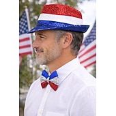  250° anniversario USA Cappello Panama Papillon Cappello a cilindro Zio Sam Innovativo Patriotico Paillettes Adulti Unisex Giorno dell'Indipendenza / 4 Luglio 4 Luglio Feste Parata Vestirsi