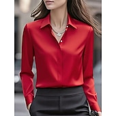  Dames Blouse Knop Effen Kleur Elegant Stijlvol Werk Lange mouw Overhemdkraag Normale tops Dagelijks Zwart Wit Blozend Roze Rood Marineblauw Lente Herfst