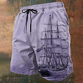 billiga Retro Vintage &amp; Etik-Herr Nautisk Segelbåt Grunge-textur Badshorts Boardshorts Medium Midja Vintage retro Utomhus Semester Vardag Sidfickor Mesh foder Elastisk dragsko i midjan Designer Kläder