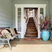 billige Dørdeksler-Dørdeksel 3D optisk illusjon 2D flatt trykk tretrapp i steinvegg design perspektiv korridorklistremerke