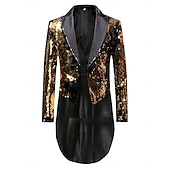cheap Tuxedos-Men's Tuxedo Closure collar Party Sparkle Sequin Solid Colored Blazer Blue Red Gold Tailored Fit Double Breasted Six-buttons