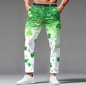economico Pantaloni per il giorno di San Patrizio-Pantaloni da uomo per il Giorno di San Patrizio Quattro Foglie Trifoglio Pantaloni colorati in gradiente Pantaloni da abito Pantaloni da completo vita media Vintage Retro Festa Slim Fit Pantaloni con