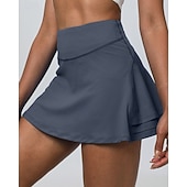 cheap Women's Skirts &amp; Skorts-Women's Solid Colored Casual Skirt Tennis Skirts Tennis Dress Sport Skirt Ruched Elastic Waist Breathable Tennis Running Fitness Skirt Dark Grey Black White Tennis Clothing