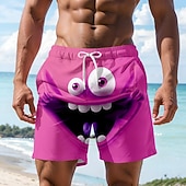 abordables Rétro Vintage &amp; Éthique-Homme Illusion d'optique Dessin Animé 3D Visage Souriant Maillots de bain Shorts de bain Shorts de Surf Taille Moyenne Hawaïen Drôle Vacances à la Plage Poches Latérales doublure en maille Taille