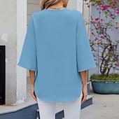 preiswerte Schicke Blusen-Damen Hemd Bluse Chiffon Tops Patchwork Farbblock Stilvoll Lässig Langarm V Ausschnitt Normale Oberteile Täglich Ferien Ausgehen Blau Schwarz Weiß Rosa Himmelblau Sommer Frühling