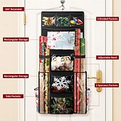 preiswerte Weihnachtslager-Hängender Geschenkpapier-Organizer, doppelseitiger Geschenkverpackungs-Organizer, Aufbewahrungsbehälter für Weihnachtsdekoration mit drehbarem Haken, großes Fassungsvermögen für Festtagsdeko, Bänder