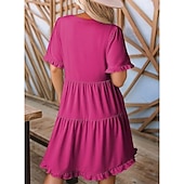 economico Vestito bianco-Per donna Mini Abito Abito a trapezio Abito Estivo Casual Quotidiano Vestibilità comoda Semplice Manica Corta Scollo a V Blu Nero Fucsia Verde Estate Primavera