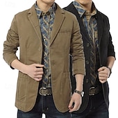 preiswerte Herren Klassische Blazer-Herren Blazerjacke Lässig Täglich Outdoor Vintage Lässig Sommer Frühling Baumwolle Einfarbig Button-Down Thermowarm Einreihig Blazer Schwarz Kaki Armeegrün