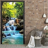 economico Striscioni per Garage e Porte-Tenda da ingresso con vista realistica della natura, da appendere alla parete per l'ingresso del portico, con banner per porta da giardino giapponese in 3D, scena con cascata e laghetto koi.