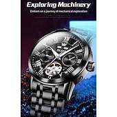 levne Mechanické hodinky-Nové pánské business hodinky značky Olevs s luminiscenčním displejem, věčným kalendářem a týdenním zobrazením. Plně mechanické hodinky s dutým rotorem pro běžné nošení, voděodolné, vhodné pro sport.