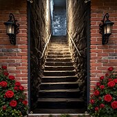 economico Striscioni per Garage e Porte-Copriporta per scale in pietra 3D, antichi gradini, striscione per porta, tessuto illusione, arazzo da parete, percorso misterioso, decorazione per ufficio domestico