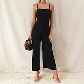 billige Jumpsuits-Dame Normal Kjeledresser Aktiv Helfarge Ermeløs Bred Bukseben Firkantet hals Daglig Feriereise Normal Svart Gul Vin Sommer