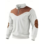 abordables Polo clásico para hombre-Hombre Polo Camisetas polo Vacaciones Calle Cremallera de un cuarto Manga Larga Moda Básico Bloque de color Retazos Bolsillo Otoño invierno Ajuste regular Negro Blanco Color Caquí Verde Ejército Polo