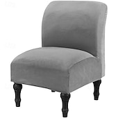 cheap Futon Sofa Cover-Velvet Armless Accent Chair Cover, Soft Stretch Accent Chair Slipcovers Without Arms Removable Armless Chair Furniture Protector Covers for Living Room/Dining Room/Hotel