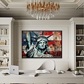  Freiheitsstatue Wandkunst – Amerikanische Flagge Leinwanddruck patriotische USA Kunstwerke Freiheit Gemälde für Büro Zuhause oder Studienraum Dekor