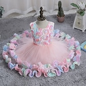 cheap Flower Girl's Dresses-Flower Girl Dress Girls' Formal Dress Wedding Attire Party Wedding Formal Elegant Fashion Adorable Mesh Floral Sleeveless Crew Neck Blue Pink 4 years+