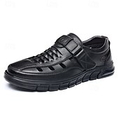 preiswerte Lässige Sandalen-Schwarze Herren-Komfortschuhe, verstellbarer Riemenverschluss, atmungsaktives Obermaterial mit Aussparungen, leichte, gepolsterte Sohle, lässiger Stil für Arbeit und Alltag