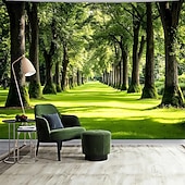 abordables Tapices de pared-Nature Forest Wall Tapestry Green Tree Avenue Path Sunlit Park Scenery Wall Hanging For Living Room Bedroom Office Home Decor