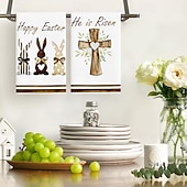 billige påske-2 stk. kjøkkenhåndklær med påskehare-trykk, vaskbare vårhåndklær med påskehare &amp;eggmønstre, moderne gårdshus rektangulære oppvaskkluter egnet for vårsesongdekorasjonsgave