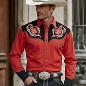 voordelige westernhemden voor heren-Voor heren Bloemenprint Bloemen Overhemd Westers overhemd Cowboyshirt Lange mouw Vintage Retro Casual Buiten Werk Kleding Lente Herfst Strijkijzer 3D-afdrukken Overhemden met knoopjes Rood Paars Groen