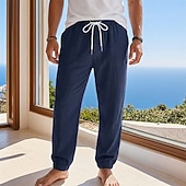 abordables Vacances-Homme Joggeurs Pantalons en Lin Pantalons Pantalon d'été Pantalons Amples Cordon de serrage Taille Élastique Uni Confort Léger Longueur complète Quotidien Plage Fête Vacances Mode Noir Blanche Non