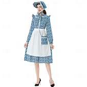  A 250-a aniversare a SUA secolul al 19-lea Anii 1800 Rochie de prerie Set capotă și șorț Mâneci Lungi Fata Pionier Colonial Pionier Războiul Revoluționar Floral Costume de fancy Pentru femei