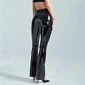 cheap Glossy-Pants Bell Bottoms Pants Flared Trousers Glossy Finish Women's High Waisted Wet Look Patent Leather Look Solid Color Costume for Casual Club Dance Recital Carnival Adults'