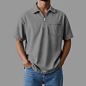 abordables Polo clásico para hombre-Polo de cremallera SoftFade™ Camiseta de Algodón para Hombre Ropa diaria Cita Media cremallera Manga corta Moda Básica Lisa Bolsillo con cremallera Primavera y Verano Ajuste regular Negro Rosa Marrón