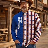  250° anniversario USA Retrò Vintage Anni '70 Camicia Camicia Aloha Lunghe Hippie Geometrico Etnico Costume Per uomo Mascherata 4 Luglio Feste Giorno dell'Indipendenza Adulti Camicia
