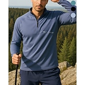 abordables Hauts-Homme Sweat-shirt polo Haut de course Haut de randonnée manche longue Col montant T-shirt Top Extérieur Séchage Rapide Léger Élastique Respirant Printemps Automne Quart de zip Polyester Gris fonc