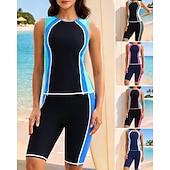 economico Surfing Tankinis &amp; Bikinis-Per donna Costume da bagno Tankini 2 pezzi Patchwork Gamba lunga fino al ginocchio Asciugatura Rapida Elastico Senza Maniche Costume da Bagno Costume da bagno Surf Immersione Spiaggia Estate