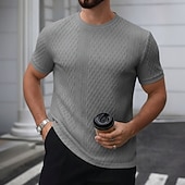  Men's T Shirt Tee Top Short Sleeves Crew Neck Summer Spring All Seasons Solid Color Textured Fashion Designer Basic Jacquard Plain Casual Vacation Casual Daily Navy Blue Top Tee for Men