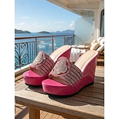 preiswerte Frauen-Rosa Keilsandalen für Damen mit Strassverzierungen – stilvolles Schuhwerk für Insel- und Kreuzfahrturlaube