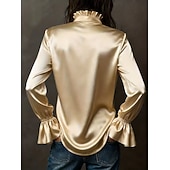  Dames Blouse Knop Effen Kleur Elegant Stijlvol Basic Lange mouw Overhemdkraag Normale tops Dagelijks Werk Wit Champagne Marineblauw Bruin Lente Herfst Winter