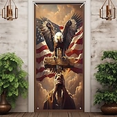 economico Striscioni per Garage e Porte-striscione patriottico per porta, bandiera americana, aquila calva e croce, decorazione religiosa da parete, cartello per portico del 4 luglio