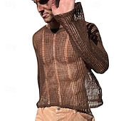 cheap Basic T shirts-Men's Knit Tee Tee Top Long Sleeve Crew Neck Summer Solid Color Daily Casual Street Style Mesh Knitting Casual Outdoor Street Dark Brown Top Tee for Men