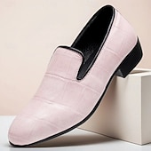 abordables Mocasines-Mocasines de vestir para hombre en rosa claro con relieve de cocodrilo, diseño minimalista sin cordones, estilo elegante y refinado, ideales para bodas y ocasiones formales.