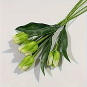 お買い得  人工植物と造花-人工チューリップ20個 - リアルなピンク、黄色、白、オレンジのフェイクチューリップ。サイズは15.35インチ。プラスチック製。自宅、オフィス、結婚式、母の日、イースター、クリスマスに最適です。