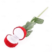 cheap Event &amp; Party Supplies-1PC Flocked Rose Ring Box Long Root Rose Creative Red Rose Flower Ring Display Box Proposal Engagement Anniversary Romantic Gift Box Wedding Jewelry Display Storage