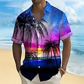 preiswerte Tropische Pflanzen-Herren Kokospalme Ozean Tropische Pflanzen Sommer Hawaiihemd Knopfhemd Alohahemd Kurzarm Hawaiianisch Lässig Urlaub Sommer Frühling Umlegekragen 3D-Druck Hemden mit Kragen Eine Tasche vorne Blau