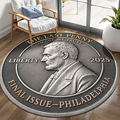 tanie Dywany obszarowe-okrągły dywanik, hołd dla ostatniego centa 1793-2025, projekt monety pamiątkowej Lincolna, pamiątkowy dywanik jednocentowy, historyczny motyw monety amerykańskiej, rzadkie wydanie kolekcjonerskie,