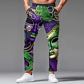 preiswerte Herrenanzughose mit 3D-Druck-Karneval Herren Karnival Glasperlen Maske mit Federn Hose Anzughose Mittlere Taille Vintage-Retro Ferien Slim Fit Hose mit Taschen Frühling Herbst 3D-Druck Purpur Dunkelviolett