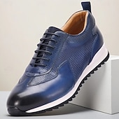 preiswerte Premium Leder Sneaker-Marineblaue Herren-Sneaker aus Leder – stylische, atmungsaktive Sneaker mit perforiertem Design, perfekt für aktive und lässige Outfits.