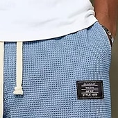 cheap Casual Shorts-Men's Waffle Waffle Shorts Shorts Casual Shorts Elastic Waist Textured Plain Comfort Breathable Knee Length Casual Outdoor Beach Vacation Fashion Light Green Navy Blue Micro-elastic