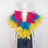 billiga Tillbehör-Karneval 2026 Rio Karneval Samba Tillbehör Kvinnors Mardi Gras Fjäder Cape Själ Lila Grön Guld Fjäder Poncho med Juvelkrage Brasilien Festival Prestandakostym