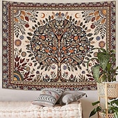 baratos Tapeçarias de Parede-Tapeçaria de parede vintage estética com árvore da vida, fundo floral botânico da natureza, decoração boêmia para quarto, arte de parede grande para decoração de apartamento ou dormitório.