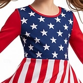  Girls ' 3D Graphic Bandera Vestido Manga Larga Impresión 3D Primavera Otoño Diario Vacaciones Fiesta Casual Princesa Hermosa Niños 4-12 años Vestido informal Vestido de una línea Hasta la Rodilla