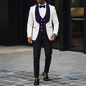 رخيصةأون بدلات الحفلات-ملك الرجال توكسيدو بدلات الحفلات زفاف الشاطئ حفل زفاف ربيعي وردي بلاشيهغ عنابي للربيع والصيف بدلة فتحت الصدر عريضة موضة كاجوال بقع قياس نحيل 3 قطعة مجموعة زر واحد صدر واحد