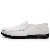 cheap Casual Loafers-Men's White Moccasin Shoes, Genuine Faux Leather, Breathable Design, Classic Style, Comfortable for Casual Wear