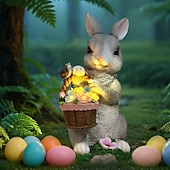 olcso Tájvilágítás-húsvéti nyuszi virágkosár gyantás figura lámpával, kültéri napelemes vízálló kerti dekoráció, udvari ösvény gyepvilágítás, aranyos állatszobor, mezőgazdasági tájképi díszvilágítás kültéri dekorációhoz